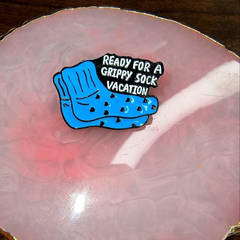 Blue Grippy Sock Vacation Pin